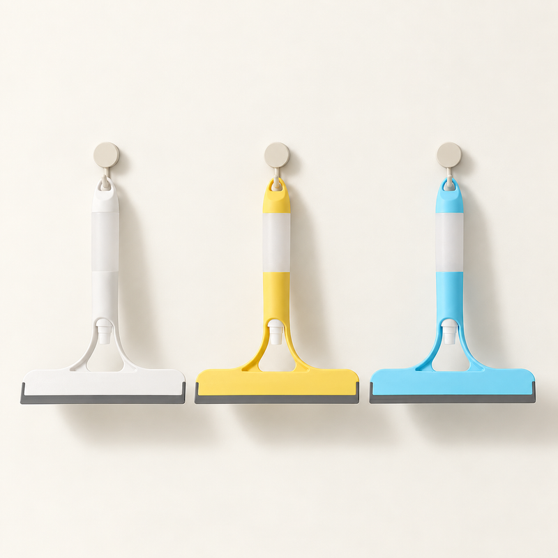 SOLEVA window squeegee for cleaning, featuring spray, wipe, and shine functionality, in a sleek design for streak-free glass cleaning.