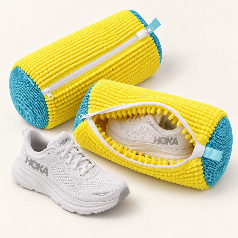 SOLEVA sneaker wash bag for laundry care, designed to protect trainers during machine washing, in a compact, durable design.