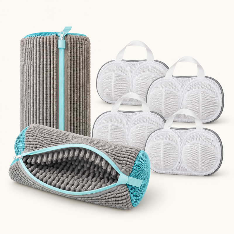 SOLEVA sneaker wash bag for laundry care, designed to protect trainers during machine washing, in a durable, compact bag.