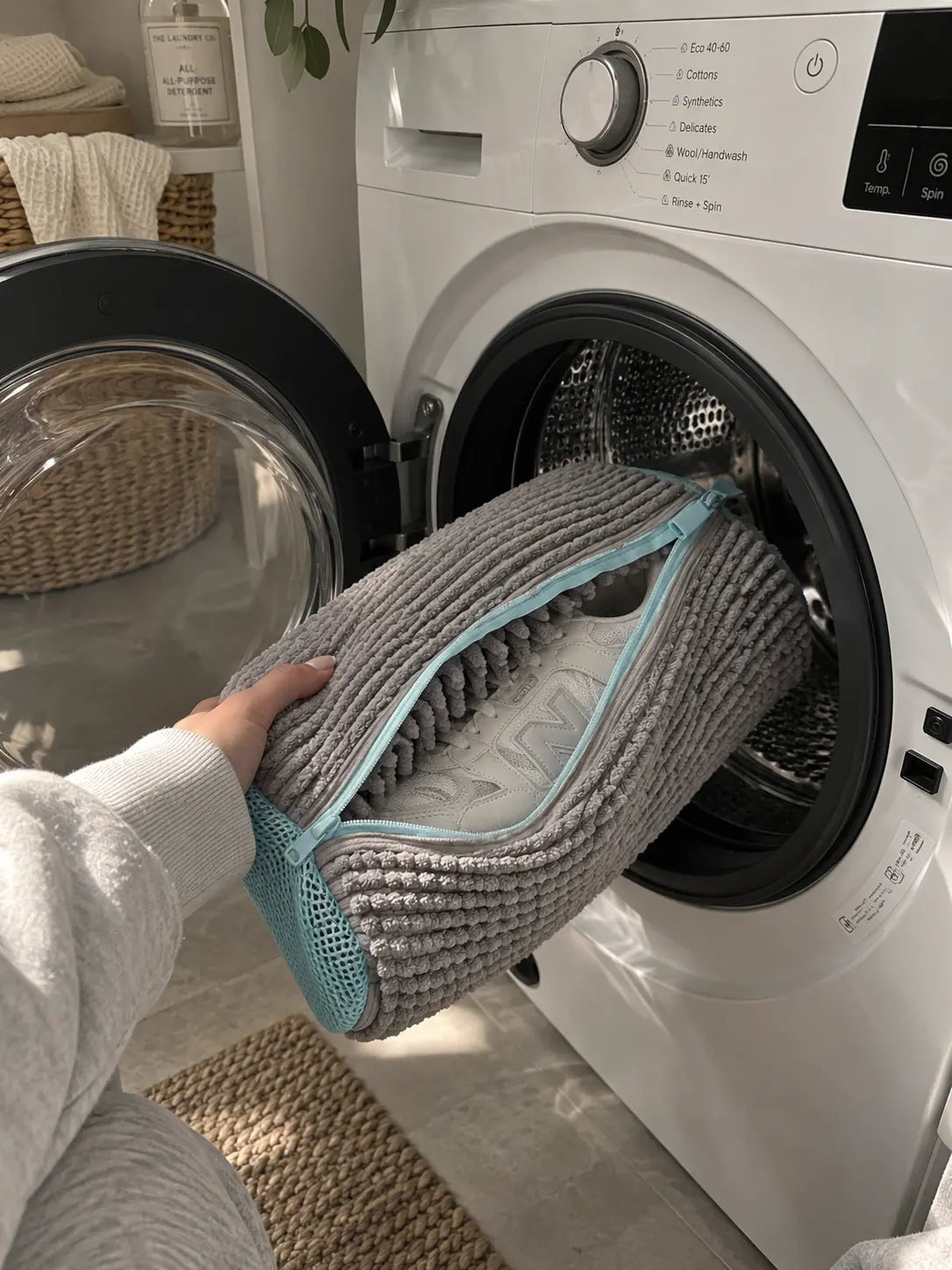 Sneakers loose in a washing machine drum